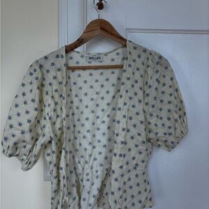 ROLLA'S Cream and Blue Floral Blouse